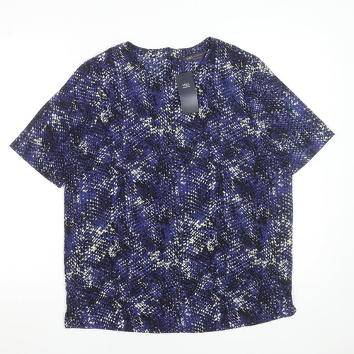 Marks and Spencer Womens Blue Geometric Short Sleeve T-Shirt Size 12