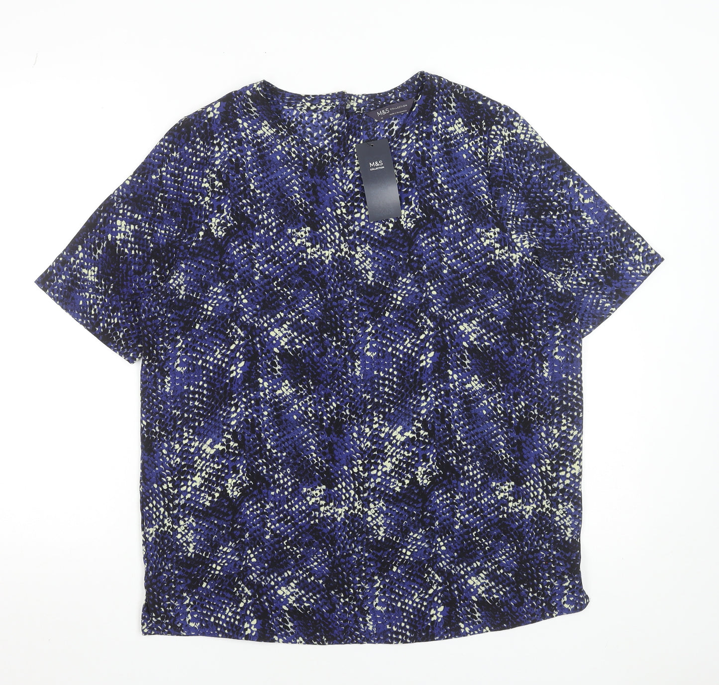 Marks and Spencer Womens Blue Geometric Short Sleeve T-Shirt Size 12