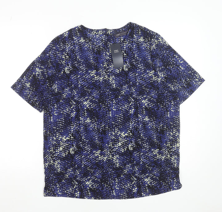 Marks and Spencer Womens Blue Geometric Short Sleeve T-Shirt Size 12