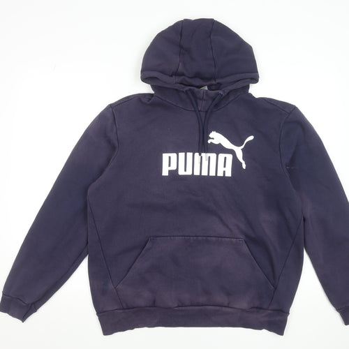 Puma Men's Navy Blue Hoodie Large Pullover Sweatshirt with Logo Print
