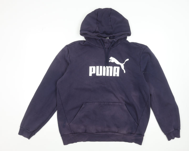 Puma Men's Navy Blue Hoodie Large Pullover Sweatshirt with Logo Print