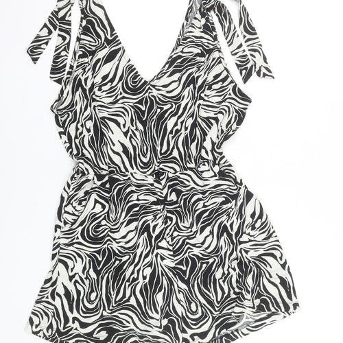 Dunnes Stores Womens Black White Animal Print Playsuit Small Polyester