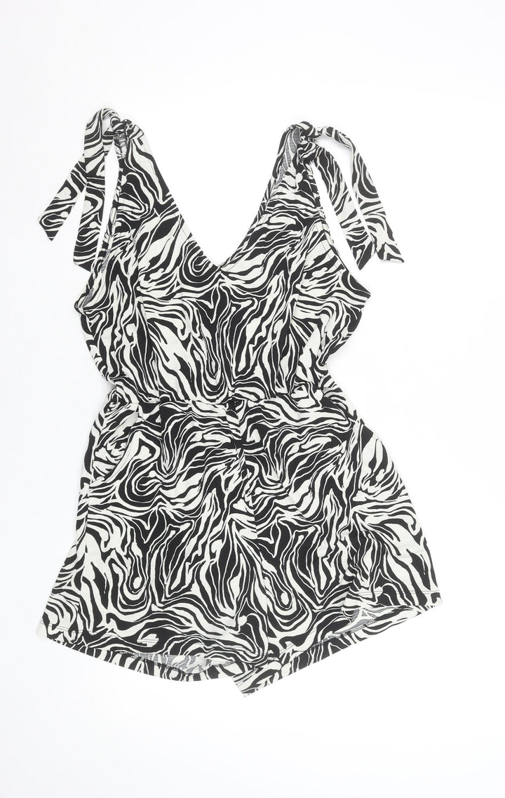 Dunnes Stores Womens Black White Animal Print Playsuit Small Polyester
