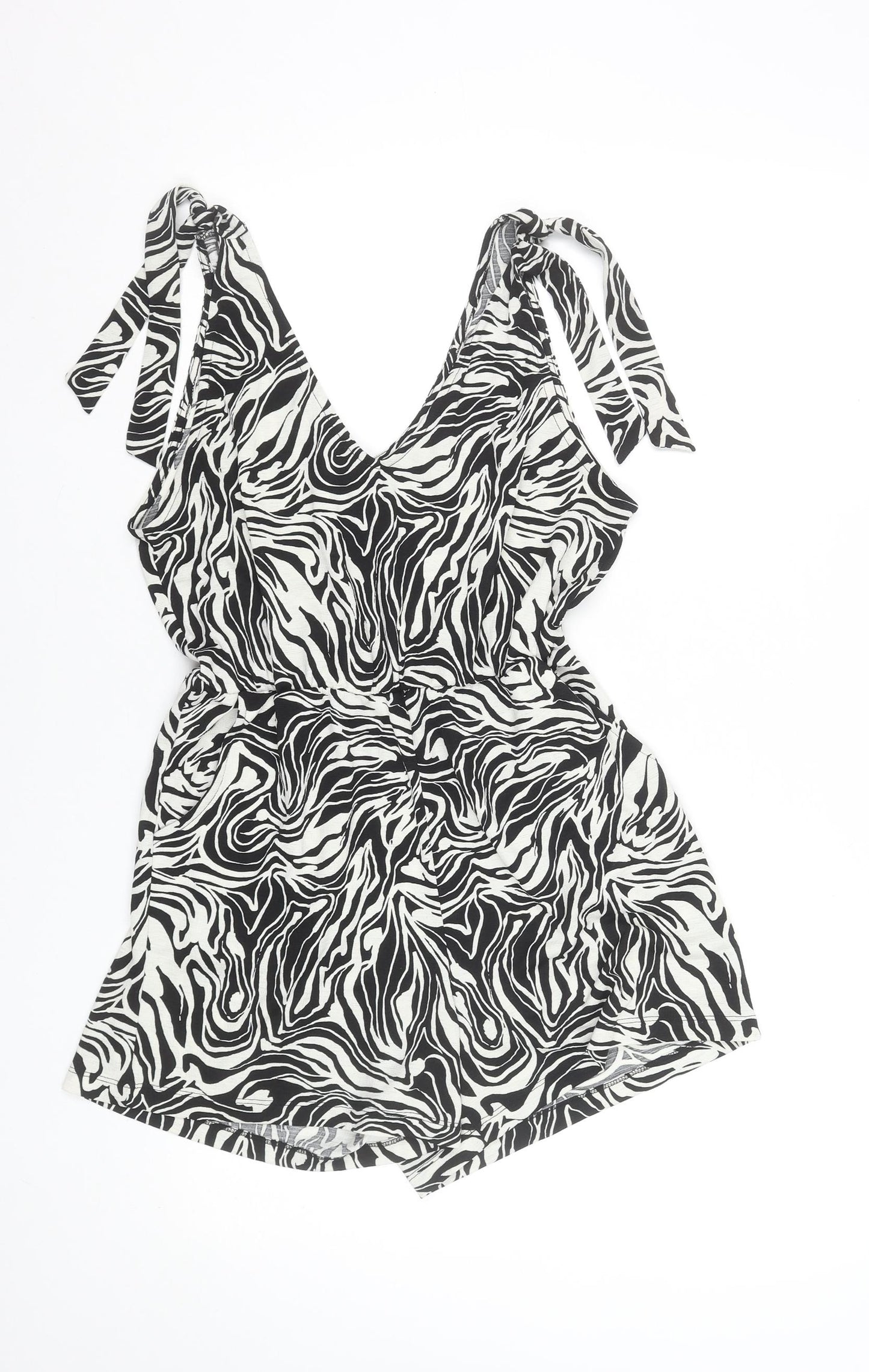 Dunnes Stores Womens Black White Animal Print Playsuit Small Polyester