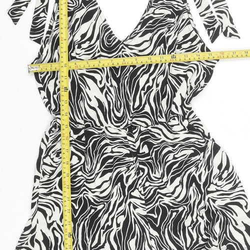 Dunnes Stores Womens Black White Animal Print Playsuit Small Polyester