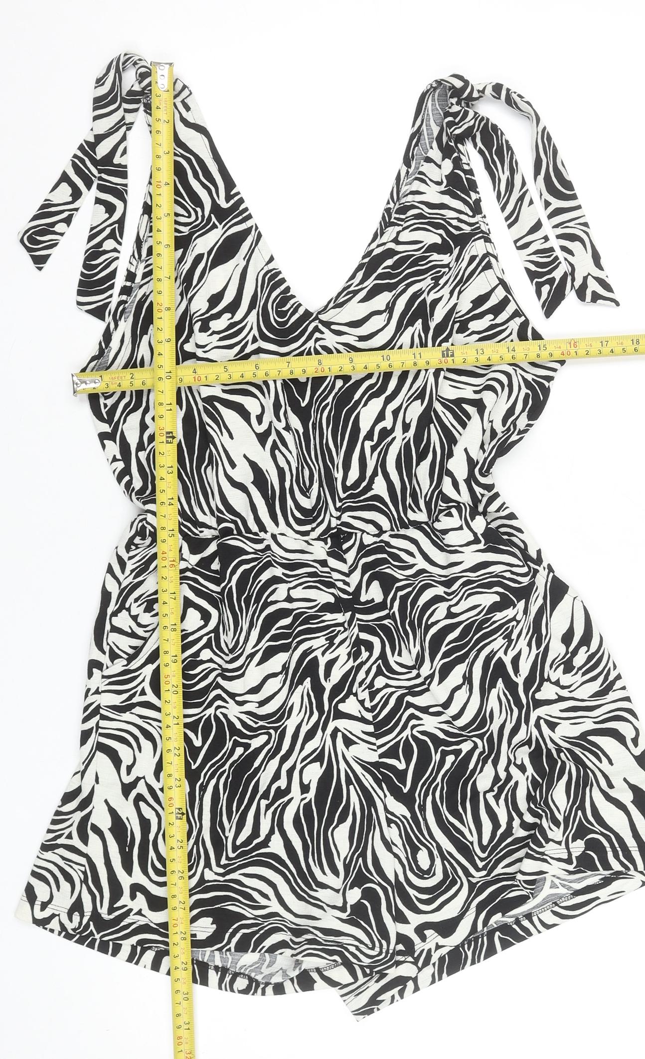 Dunnes Stores Womens Black White Animal Print Playsuit Small Polyester