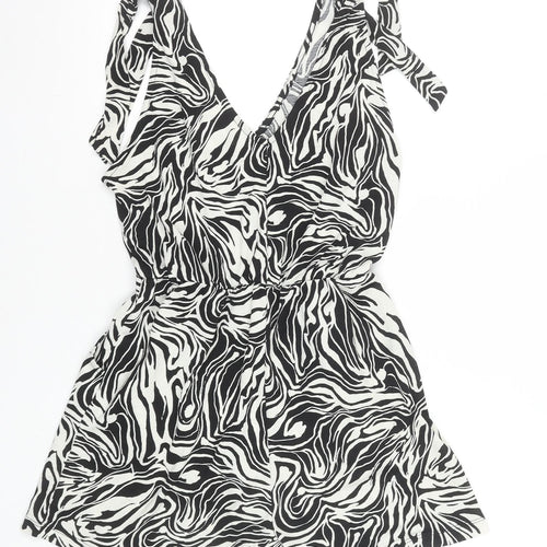 Dunnes Stores Womens Black White Animal Print Playsuit Small Polyester