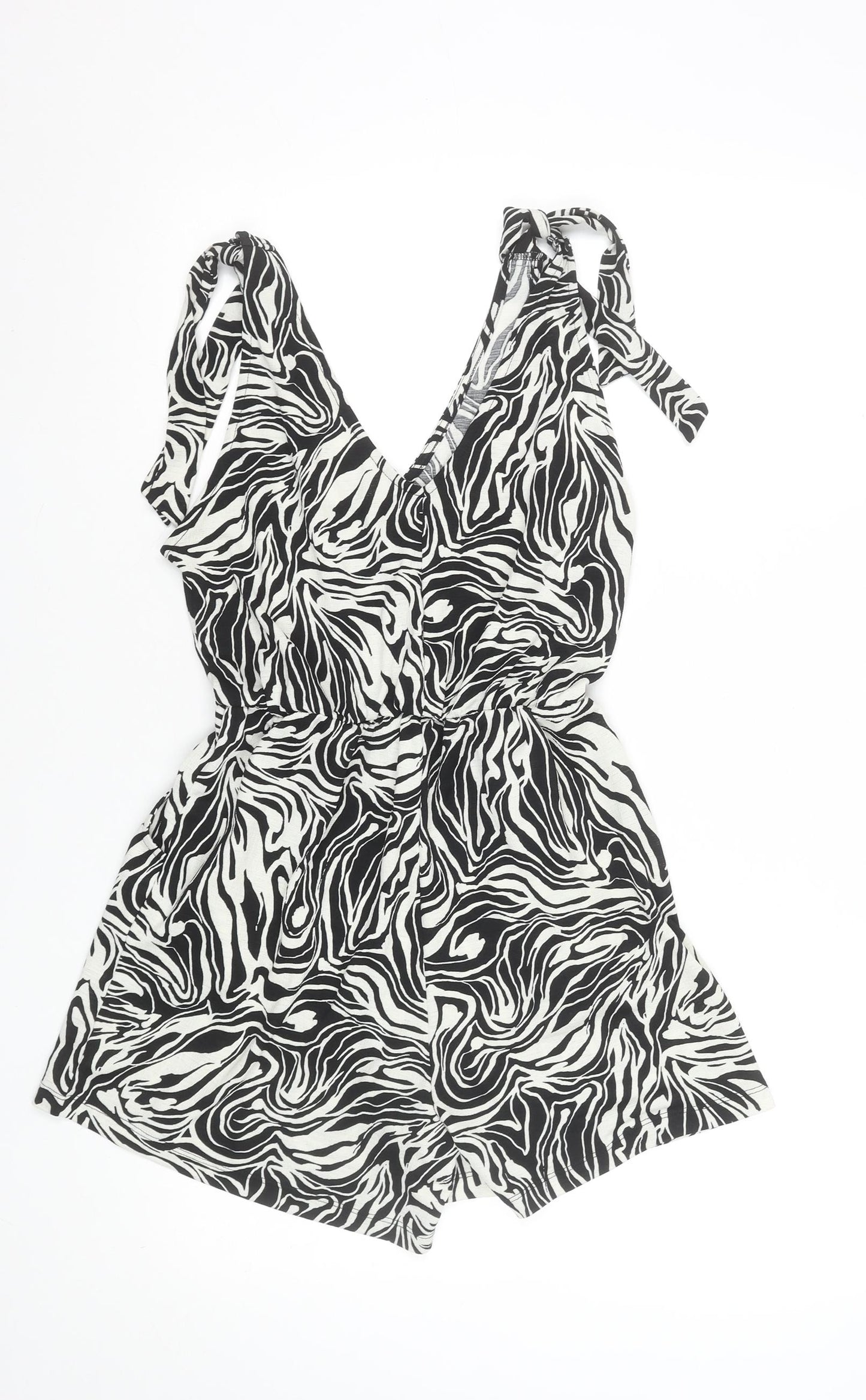 Dunnes Stores Womens Black White Animal Print Playsuit Small Polyester