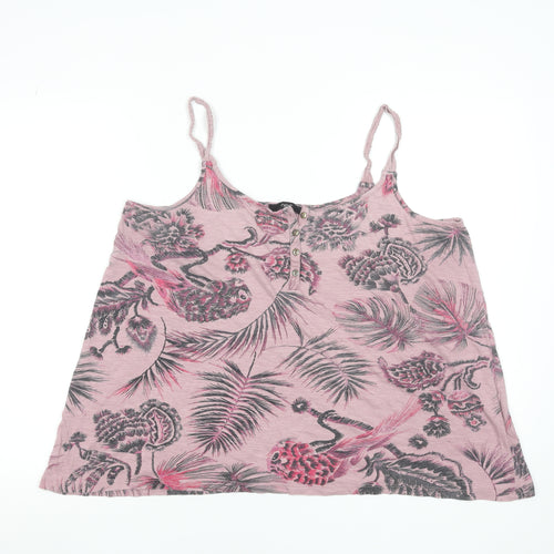 Next Womens Pink Tropical Print Cotton Modal Camisole Tank Top Size 18