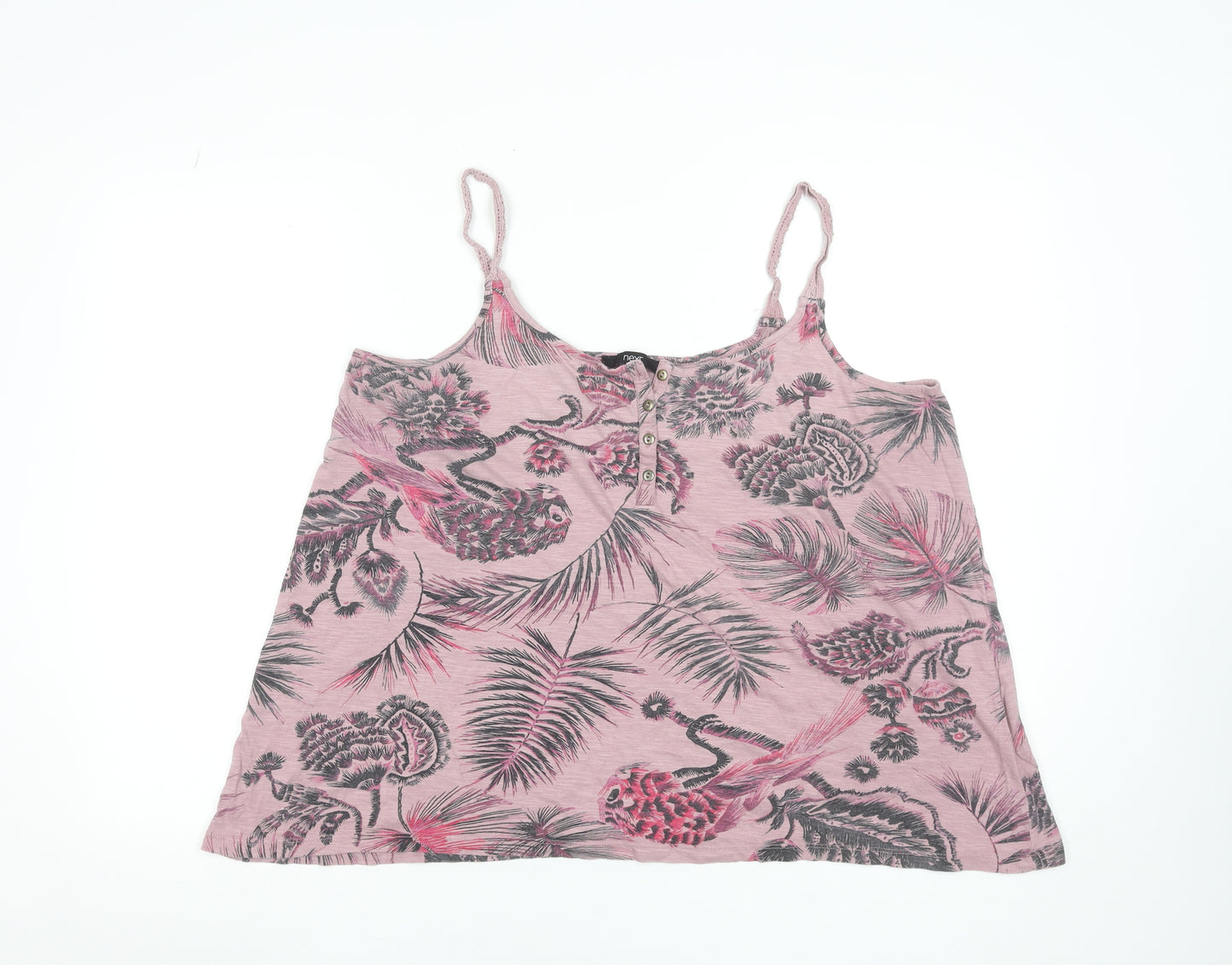 Next Womens Pink Tropical Print Cotton Modal Camisole Tank Top Size 18