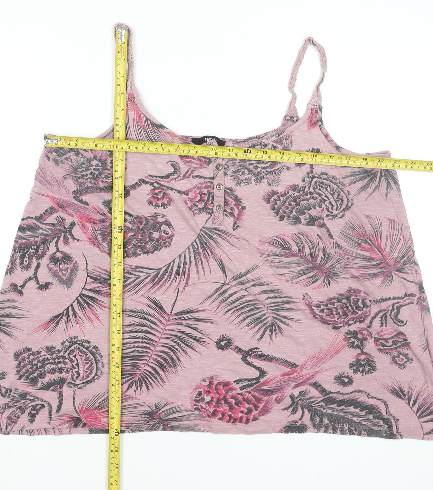 Next Womens Pink Tropical Print Cotton Modal Camisole Tank Top Size 18