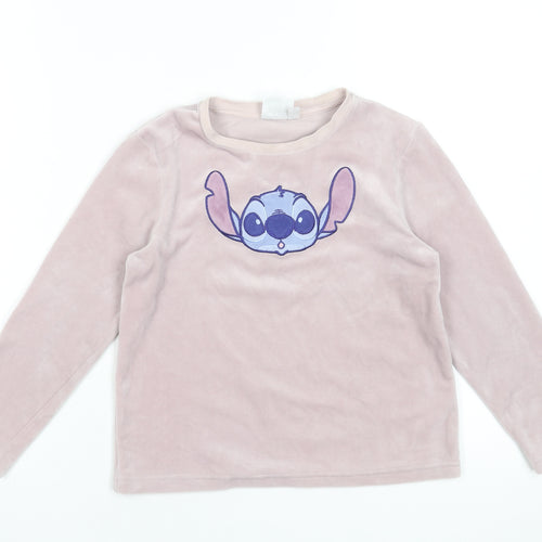 Disney Girls Pink Stitch Long Sleeve Velour Pyjama Top 6-7 Years