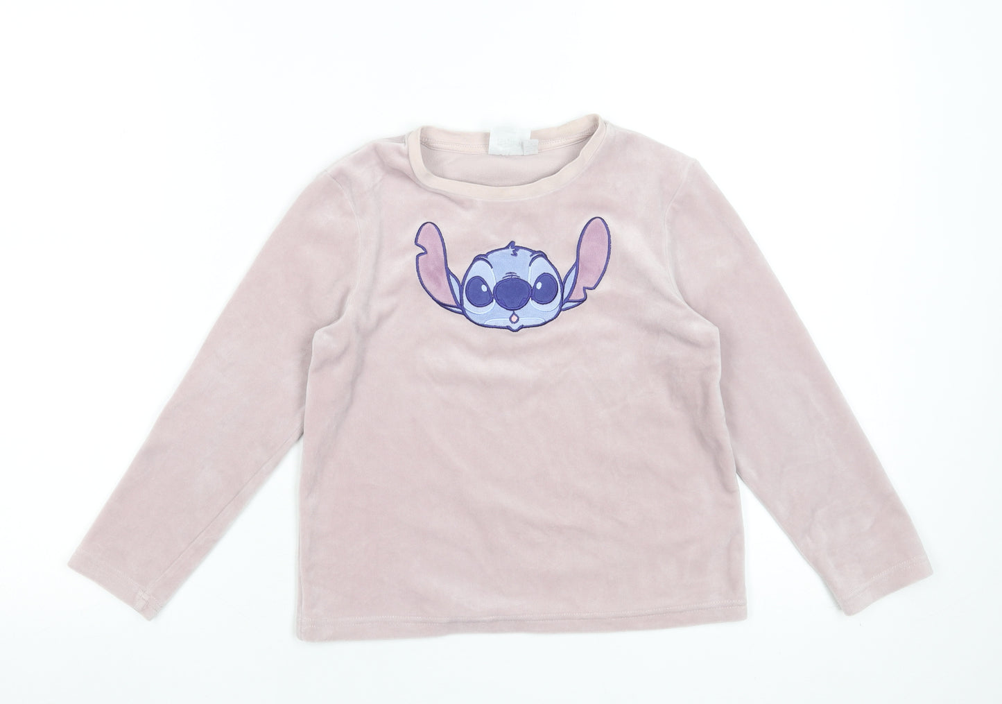 Disney Girls Pink Stitch Long Sleeve Velour Pyjama Top 6-7 Years