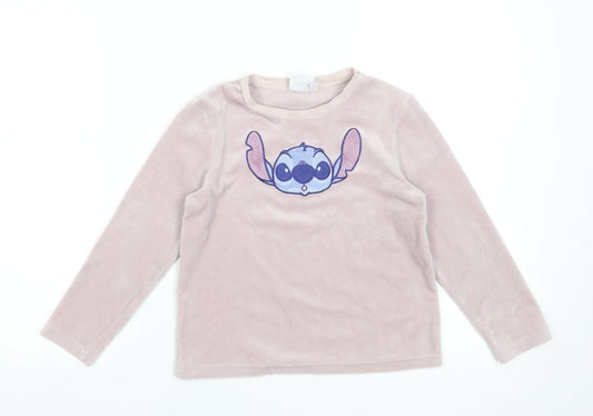 Disney Girls Pink Stitch Long Sleeve Velour Pyjama Top 6-7 Years
