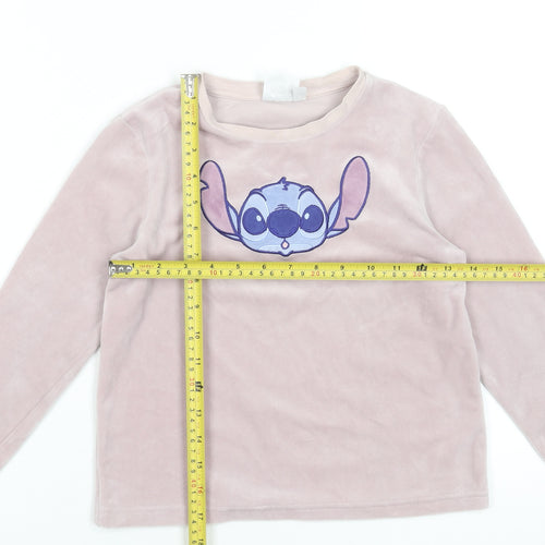 Disney Girls Pink Stitch Long Sleeve Velour Pyjama Top 6-7 Years