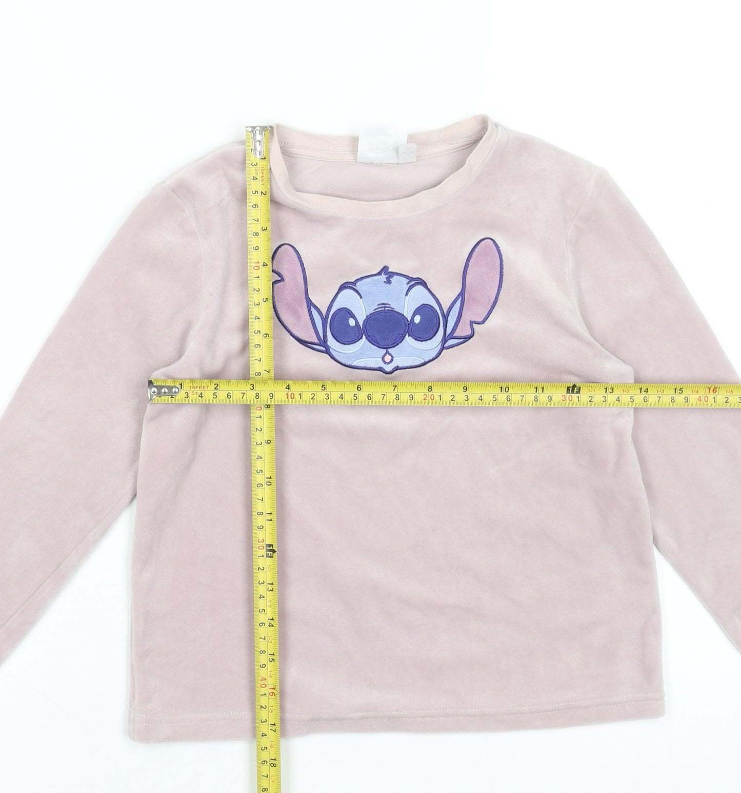 Disney Girls Pink Stitch Long Sleeve Velour Pyjama Top 6-7 Years