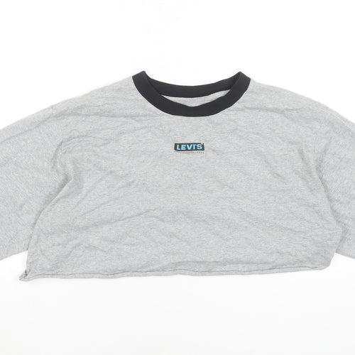 Levi's Women's Grey Cropped Long Sleeve Crew Neck T-Shirt Size M