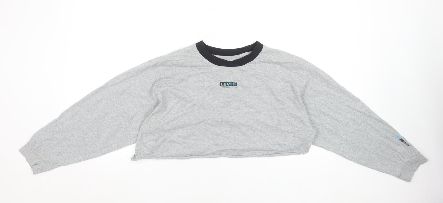 Levi's Women's Grey Cropped Long Sleeve Crew Neck T-Shirt Size M