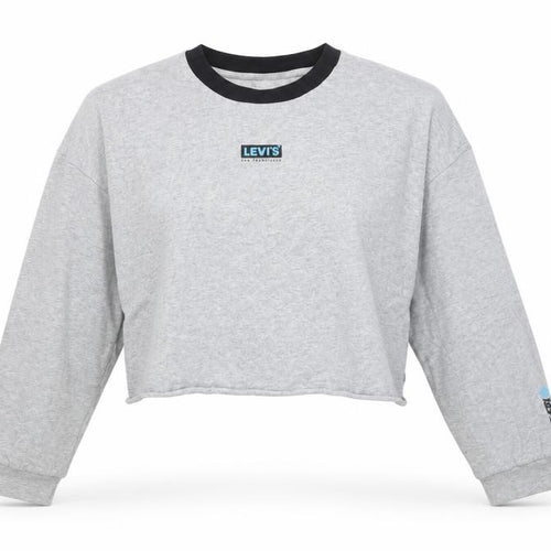 Levi's Women's Grey Cropped Long Sleeve Crew Neck T-Shirt Size M