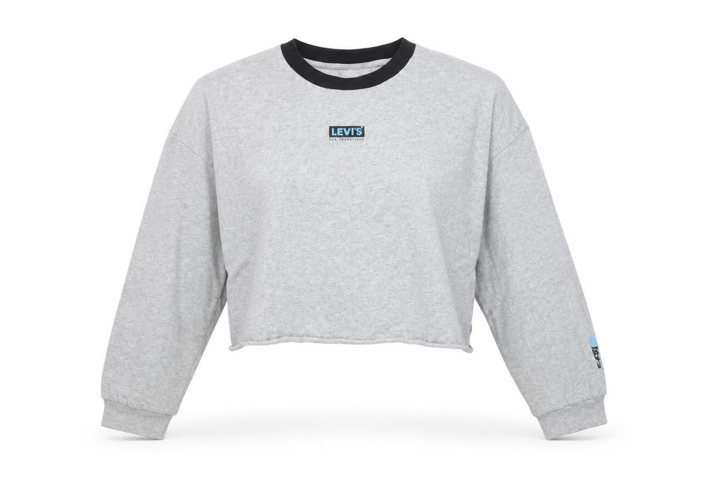 Levi's Women's Grey Cropped Long Sleeve Crew Neck T-Shirt Size M