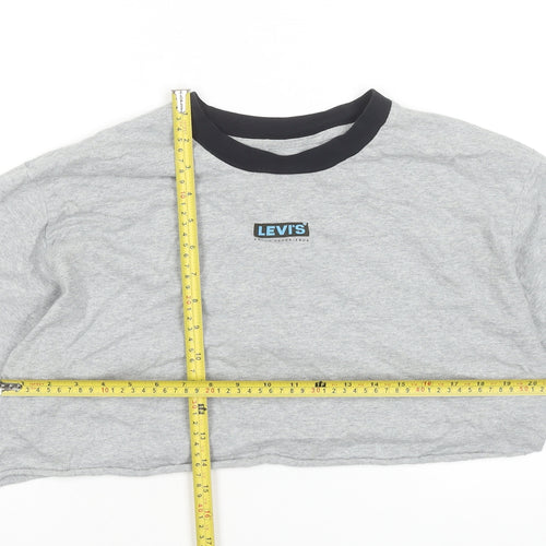 Levi's Women's Grey Cropped Long Sleeve Crew Neck T-Shirt Size M