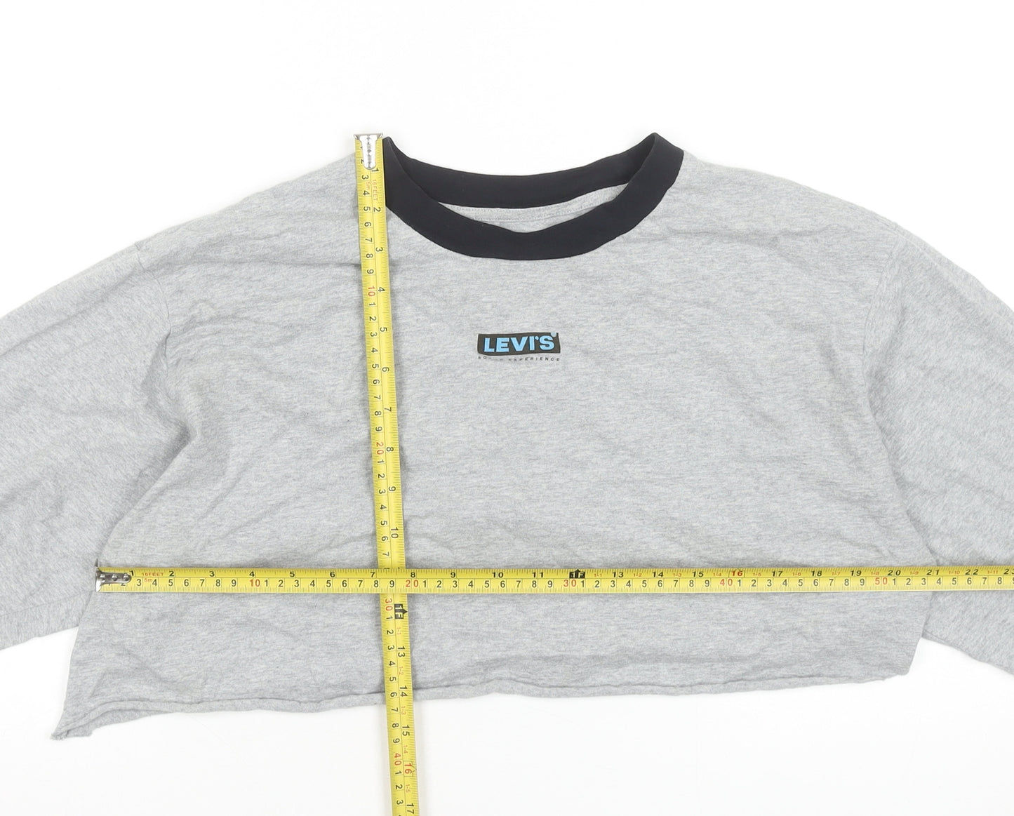Levi's Women's Grey Cropped Long Sleeve Crew Neck T-Shirt Size M