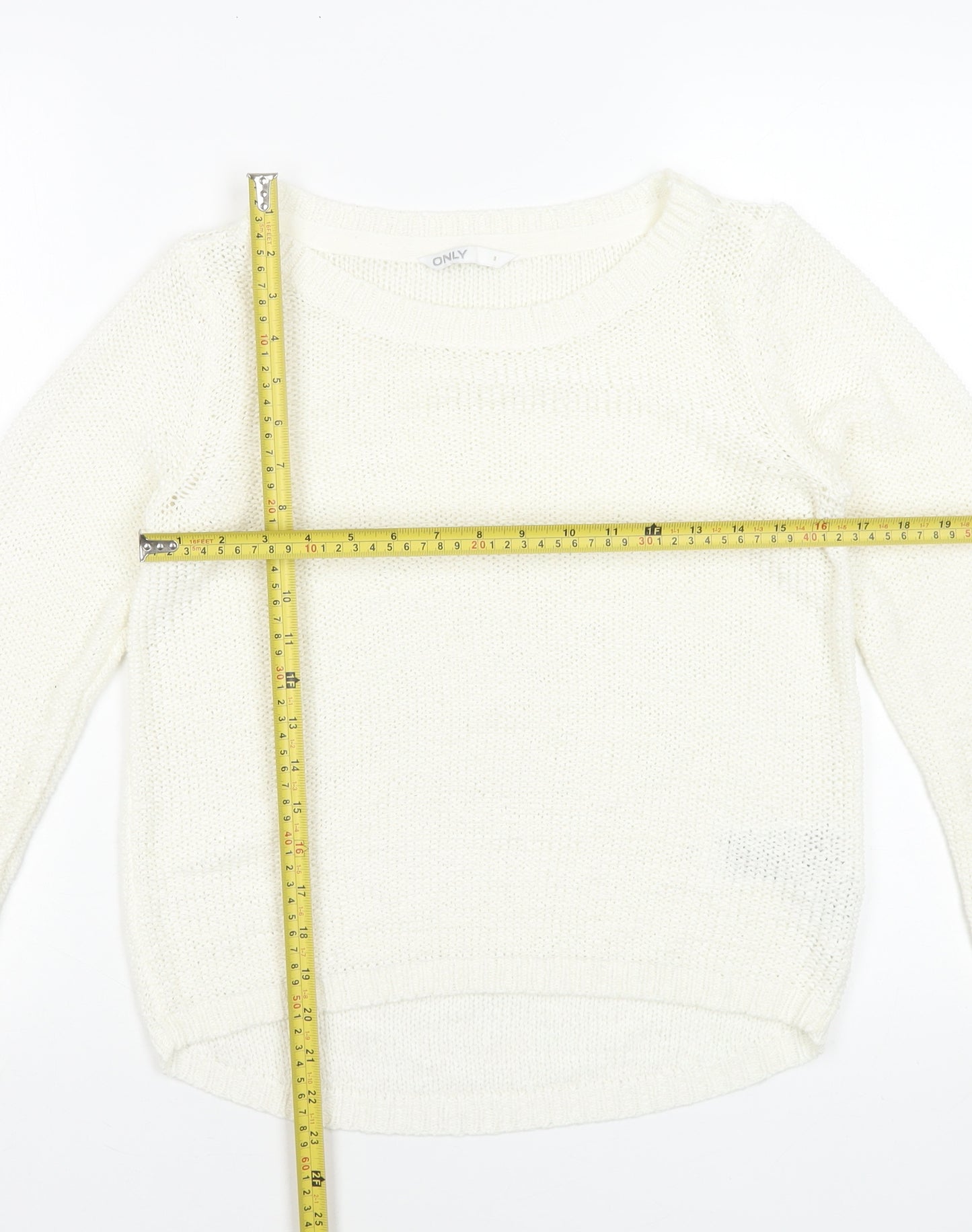 ONLY Women’s Ivory Knit Crew Neck Pullover Jumper Size S