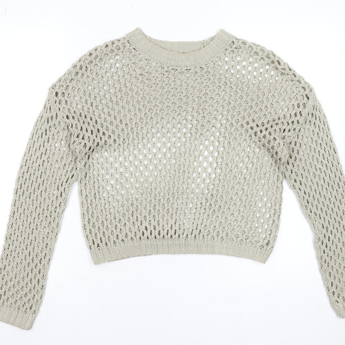 Primark Women Beige Open-Knit Cotton Jumper Size S