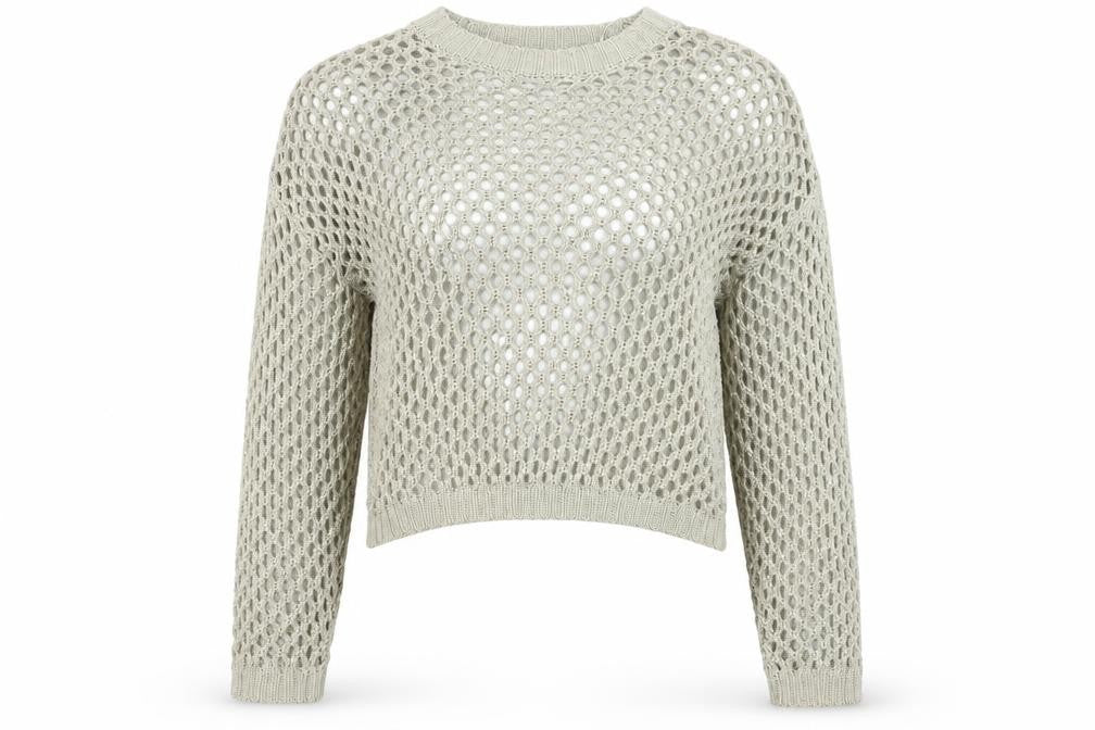 Front view of Primark Women Beige Open-Knit Cotton Jumper, size S