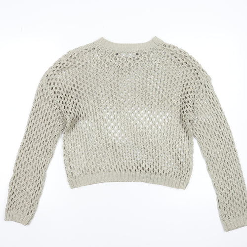 Primark Women Beige Open-Knit Cotton Jumper Size S