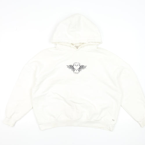 Pull&Bear Teen White Graphic Print Pullover Hoodie XS