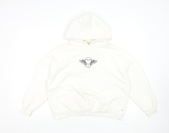 Pull&Bear Teen White Graphic Print Pullover Hoodie XS