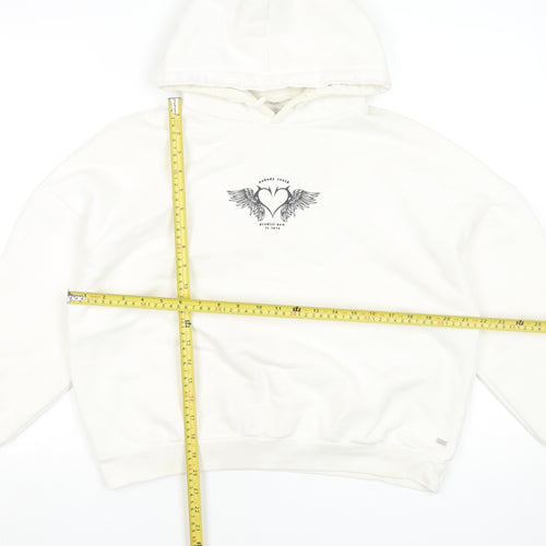 Pull&Bear Teen White Graphic Print Pullover Hoodie XS