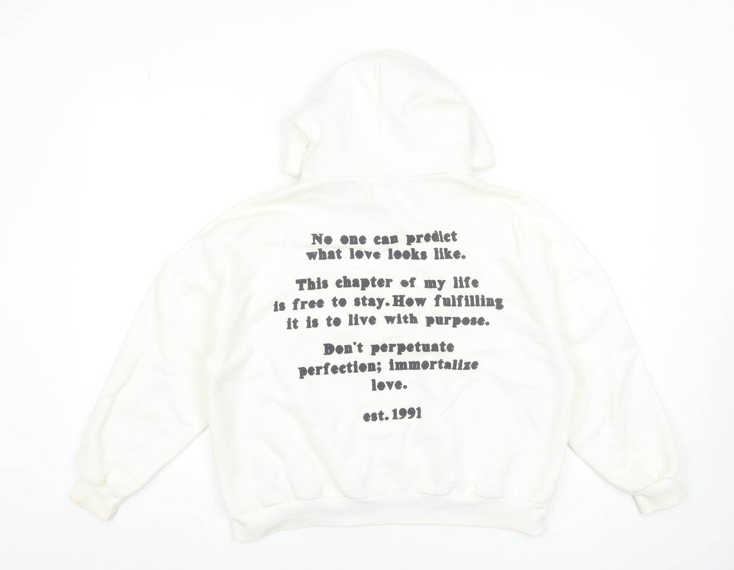 Pull&Bear Teen White Graphic Print Pullover Hoodie XS