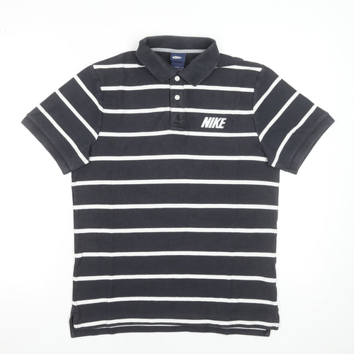 Nike Men's Black Striped Cotton Polo Shirt Size L Regular Fit