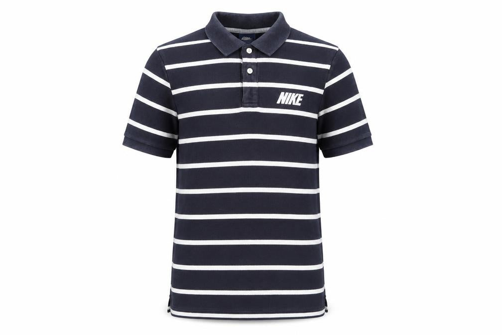 Nike Men's Black Striped Cotton Polo Shirt Size L Regular Fit