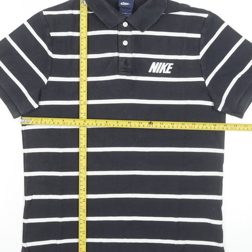 Nike Men's Black Striped Cotton Polo Shirt Size L Regular Fit