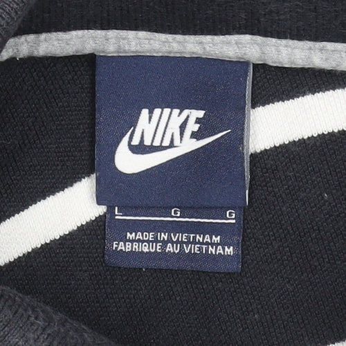 Nike Men's Black Striped Cotton Polo Shirt Size L Regular Fit