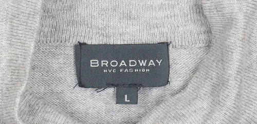 Broadway NYC Fashion Women Grey Large Ruffle Mock Neck Jumper