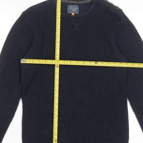 Blend Men's Blue Cotton Waffle-Knit Crew Neck Jumper XL