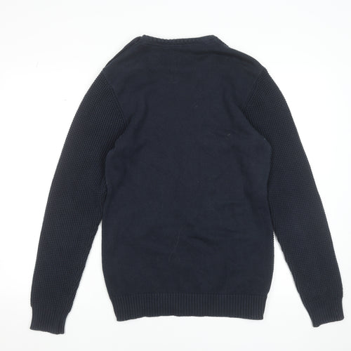 Blend Men's Blue Cotton Waffle-Knit Crew Neck Jumper XL