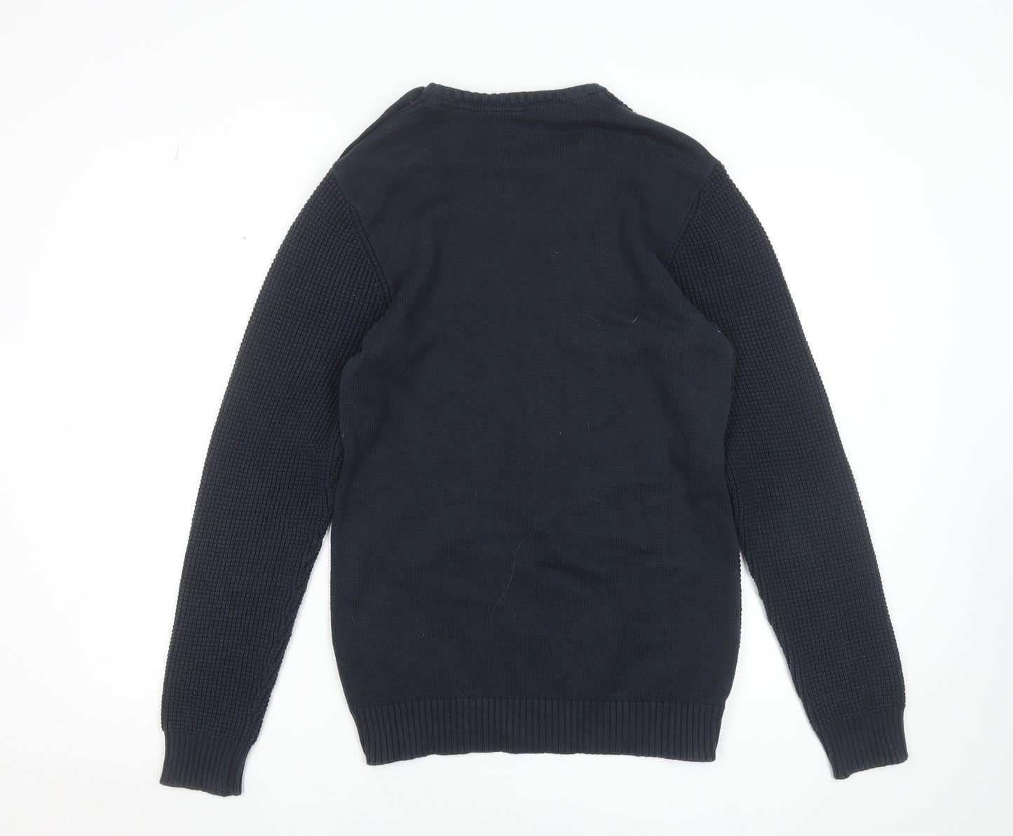 Blend Men's Blue Cotton Waffle-Knit Crew Neck Jumper XL