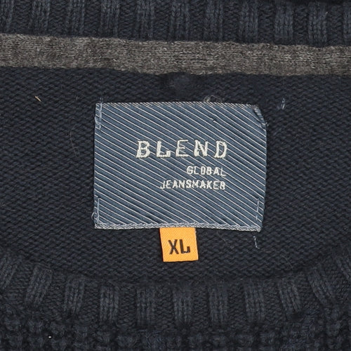 Blend Men's Blue Cotton Waffle-Knit Crew Neck Jumper XL