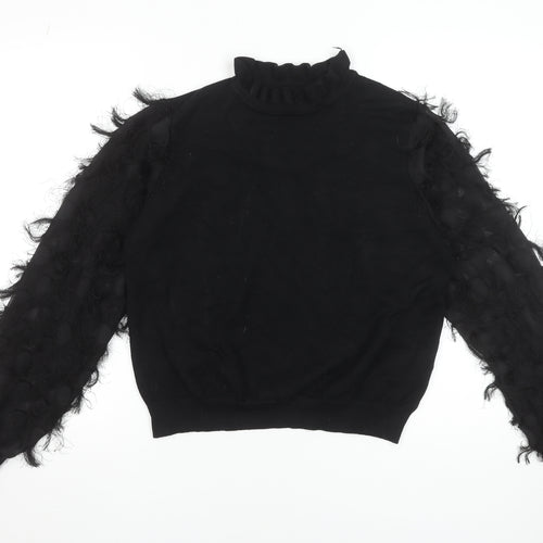 New Look Women’s Black High Neck Puff Sleeve Pullover Jumper Size L