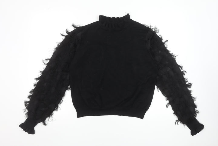 New Look Women’s Black High Neck Puff Sleeve Pullover Jumper Size L