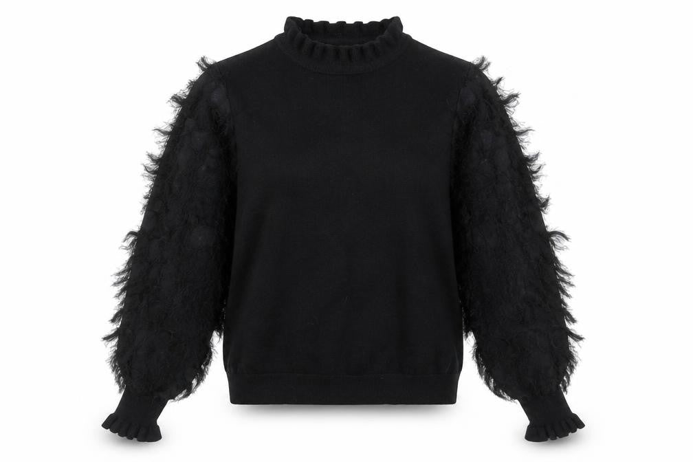 Front view of New Look Women’s Black High Neck Puff Sleeve jumper, size L