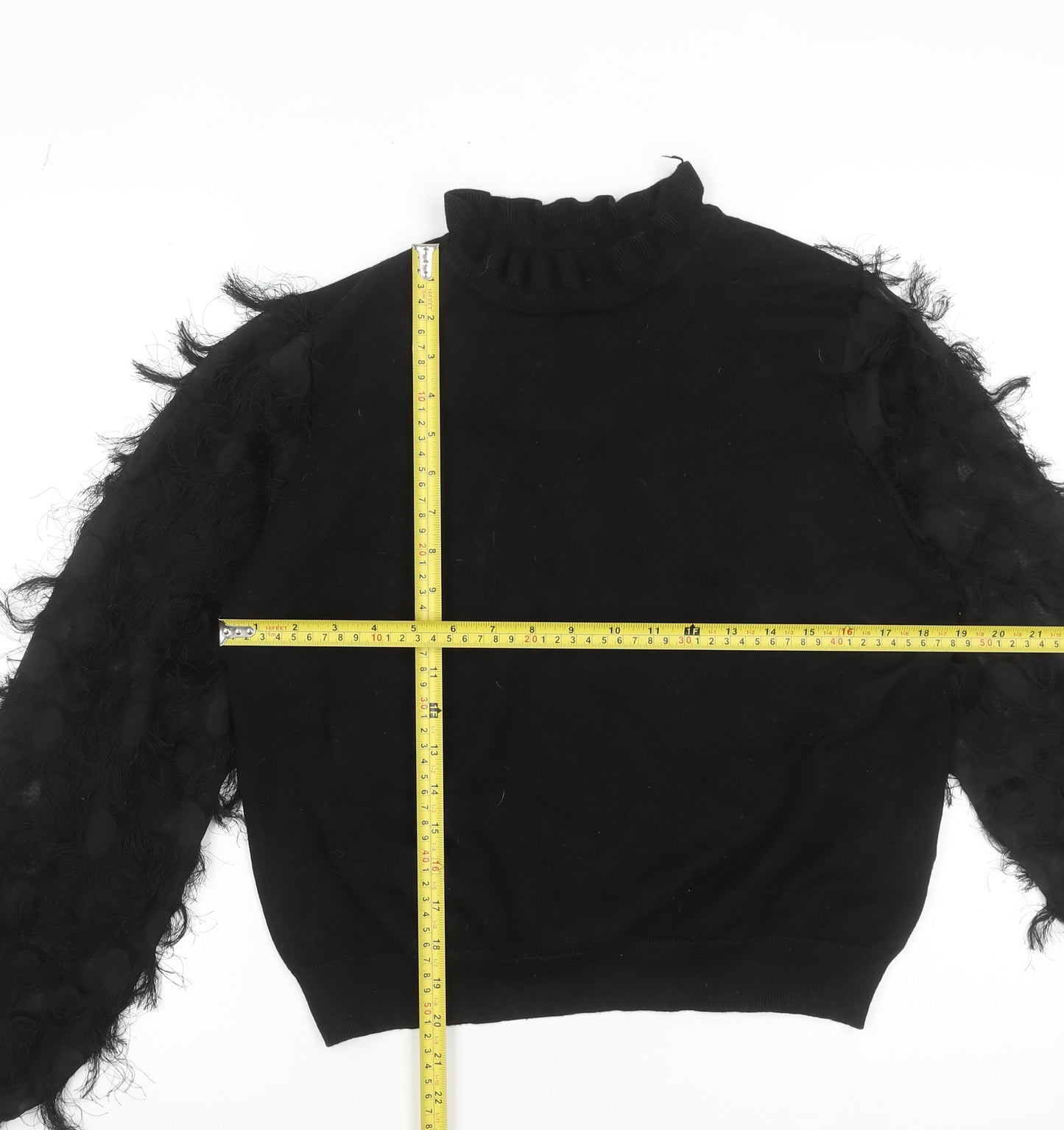 New Look Women’s Black High Neck Puff Sleeve Pullover Jumper Size L
