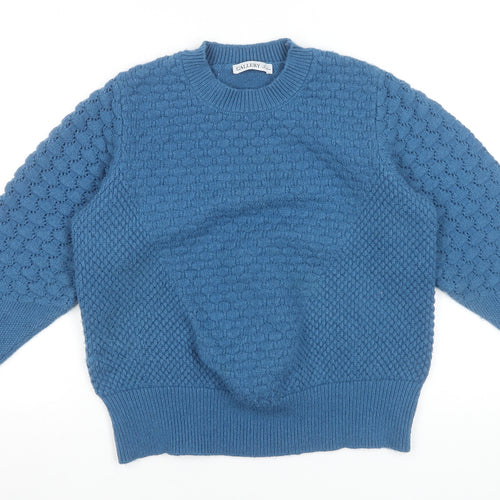 Gallery Women's Blue Knit Crew Neck Pullover Jumper Size L