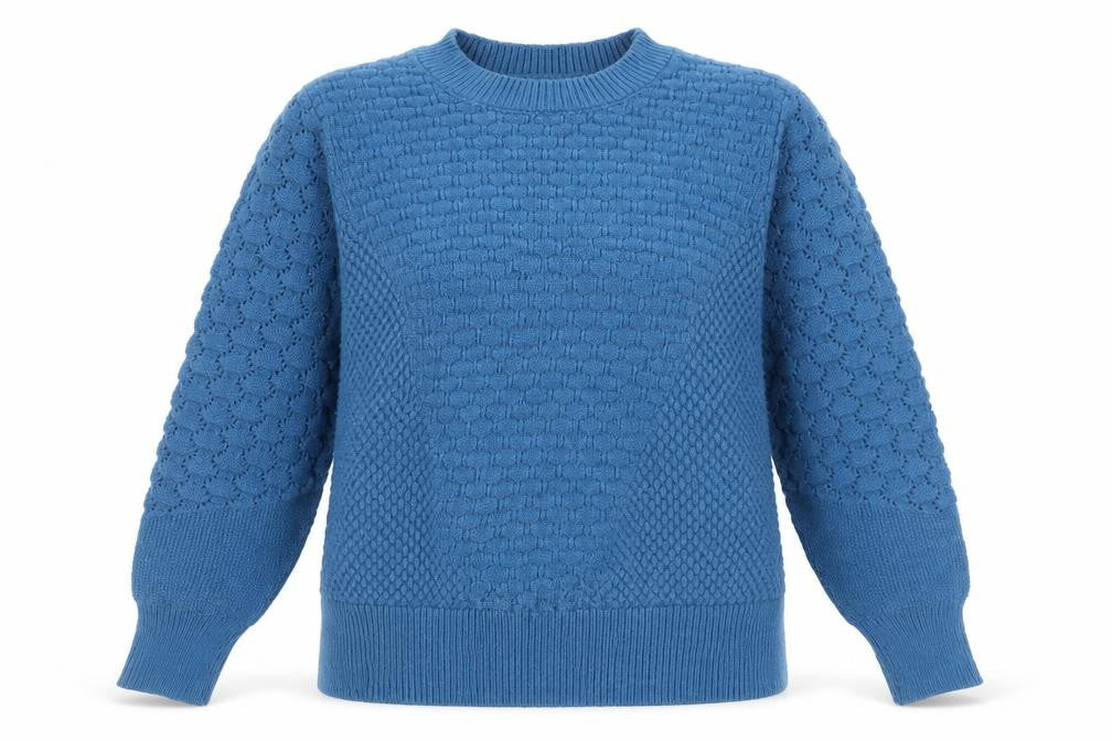 Front view of Gallery Women's Blue Knit Crew Neck jumper, size L