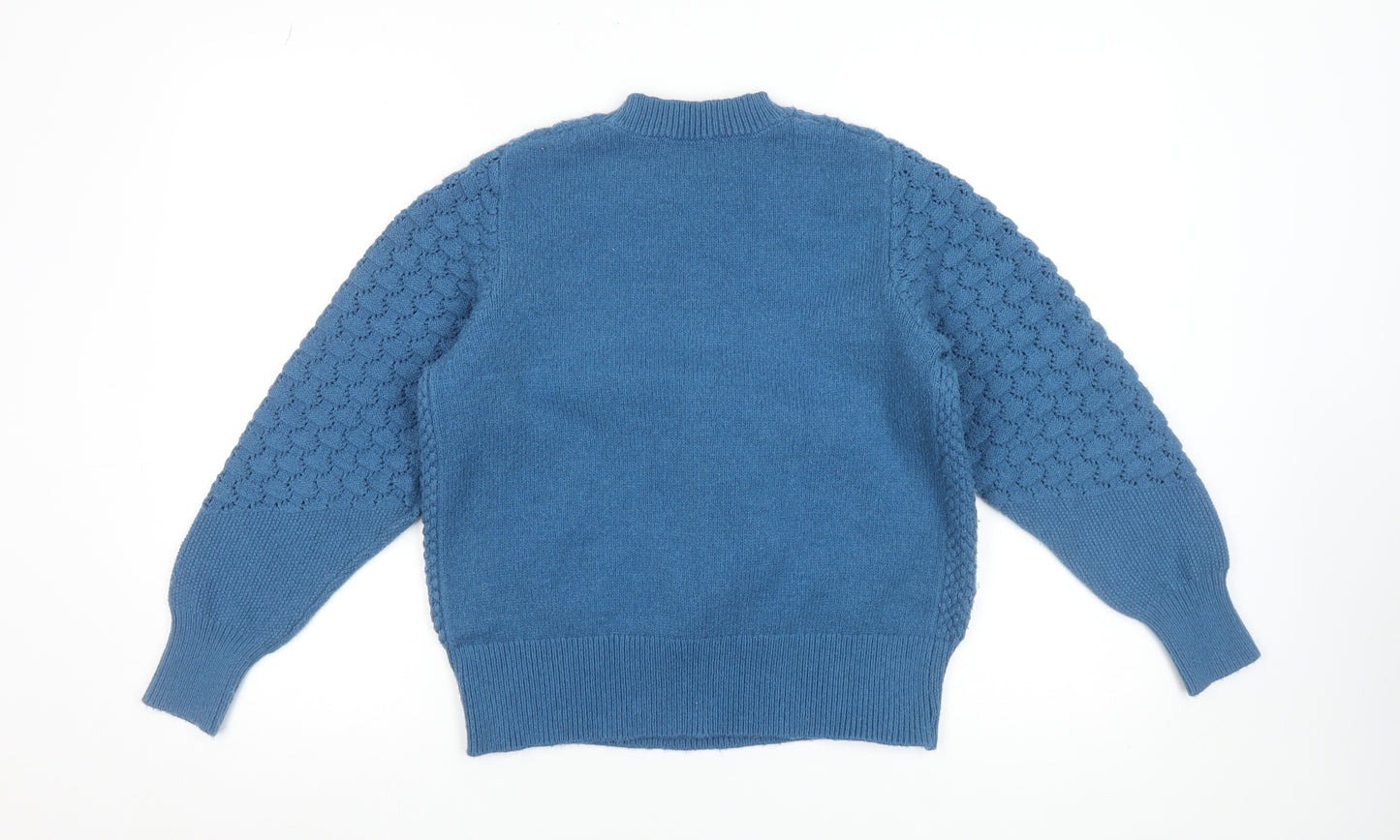 Gallery Women's Blue Knit Crew Neck Pullover Jumper Size L